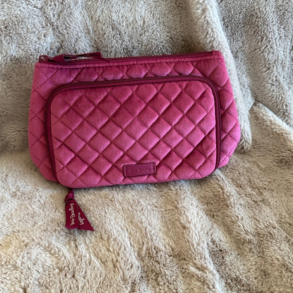 Brand New Vera Bradley Zippered Crushed Pink Velvet Cosmetic Bag NWT